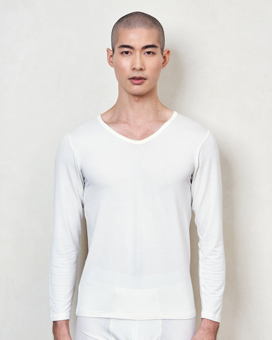 海藻潤膚V領長袖-男內搭衣 (惜福品)